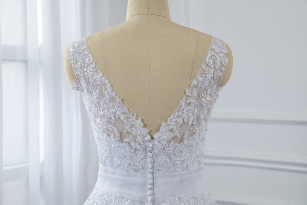 A Line Sequined Wedding Dress with Tulle flower Belt