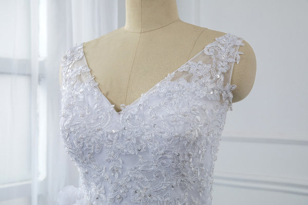 A Line Sequined Wedding Dress with Tulle flower Belt