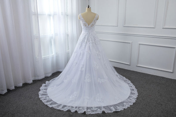 A Line Sequined Wedding Dress with Tulle flower Belt