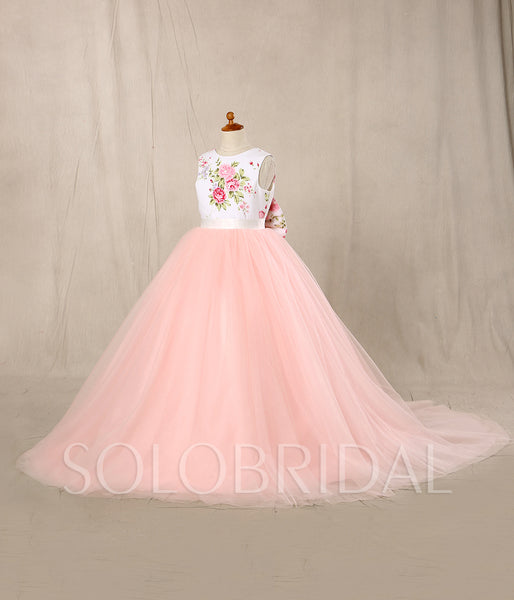 A Line Flower Girl Dress - Satin/Tulle Sleeveless With Flower and Bow at the Back
