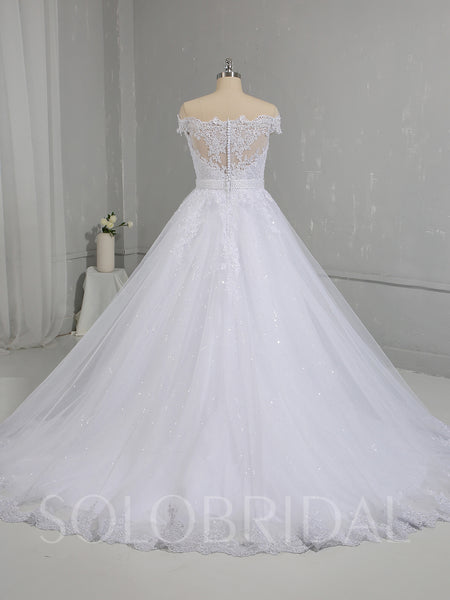 White Sparkling Tulle Skirt Off Shoulder Wedding Dress