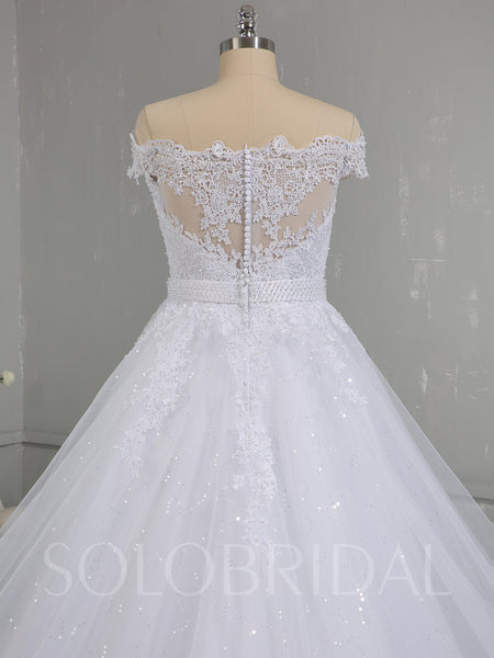 White Sparkling Tulle Skirt Off Shoulder Wedding Dress