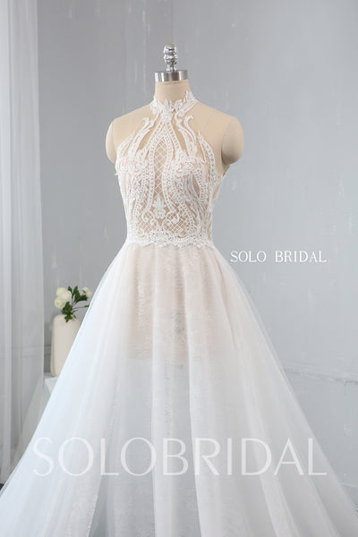 A Line See Through Halter Neck Wedding Dress with Split Opening
