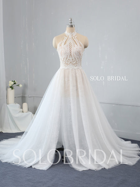 A Line See Through Halter Neck Wedding Dress with Split Opening