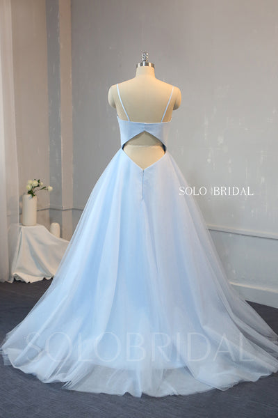 A Line Baby Blue Satin and Shiny Tulle Prom Dress