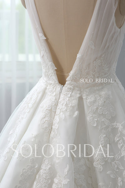 A Line Plunging V Neck Wedding Dress with Cathedral Train