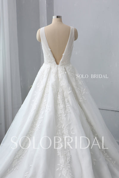 A Line Plunging V Neck Wedding Dress with Cathedral Train