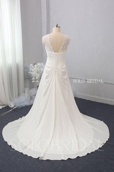 A Line High Waist Pregnant Bride Wedding Dress with Chapel Train