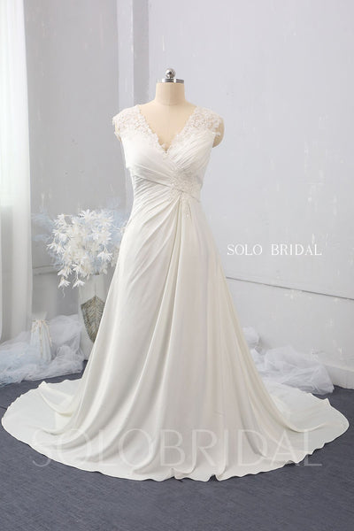 A Line High Waist Pregnant Bride Wedding Dress with Chapel Train