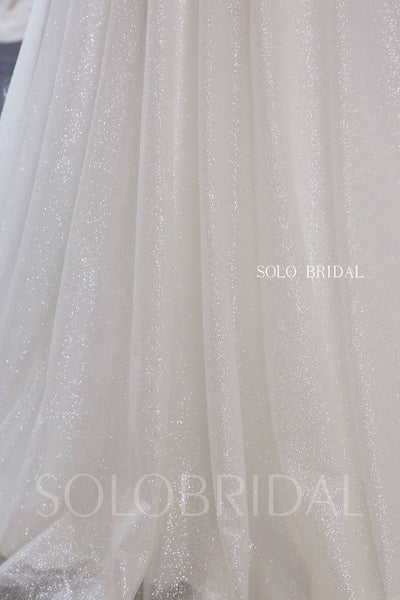 A Line Sweetheart Spaghetti Strap Wedding Dress with Cathedral Train and Sparkly Skirt