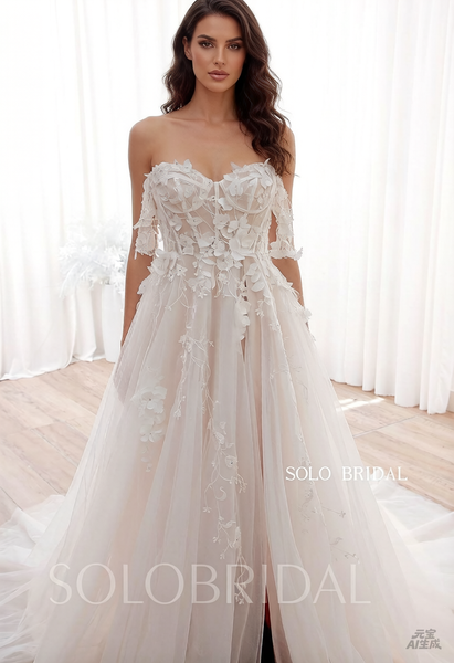 DPP_0001 Ivory Blush Off Shoulder Split A Line Wedding Dress