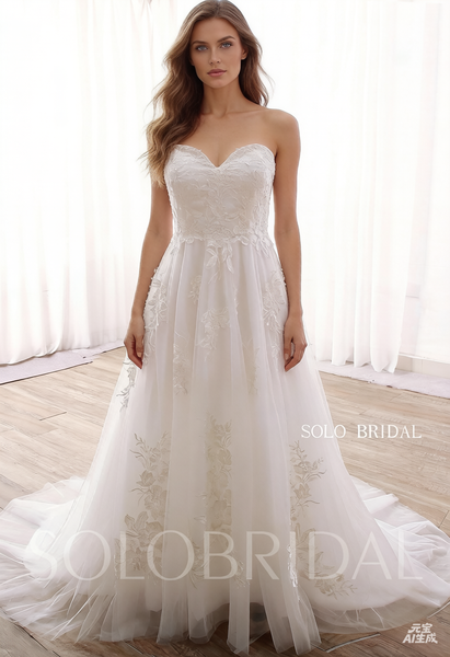 DPP_0041 Ivory Sweetheart Strapless Court Train A line Wedding Dress