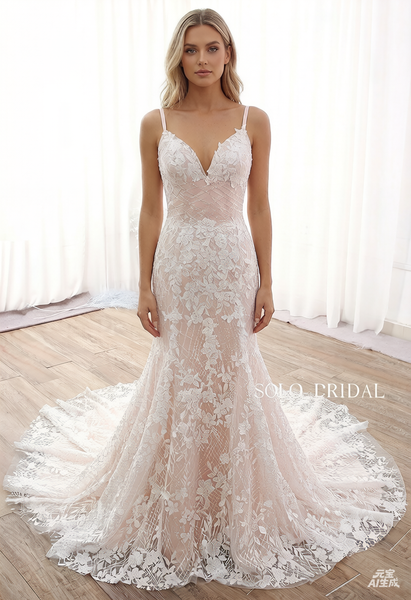 Elegant Blush Sparkly Fit and Flare Corset Wedding Dress DPP_0057
