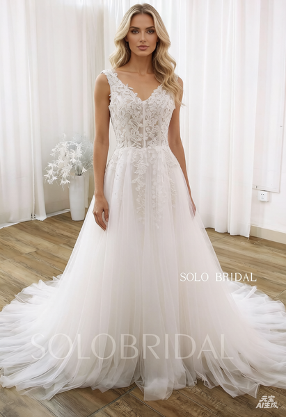 Ivory Seen through Top with light Tulle Skirt A Line Wedding Dress DPP_0001