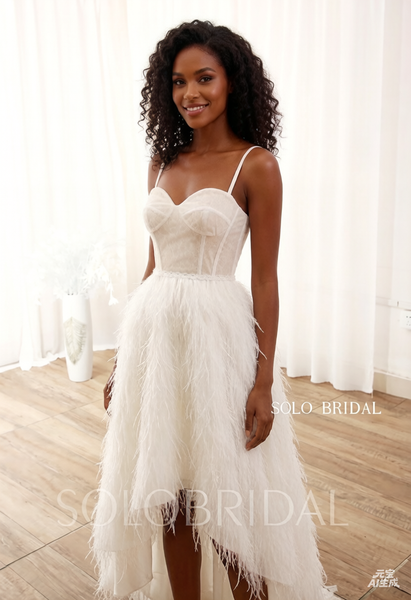 Feather Diamond 2022 New Style High Low Wedding Dress DPP_0033