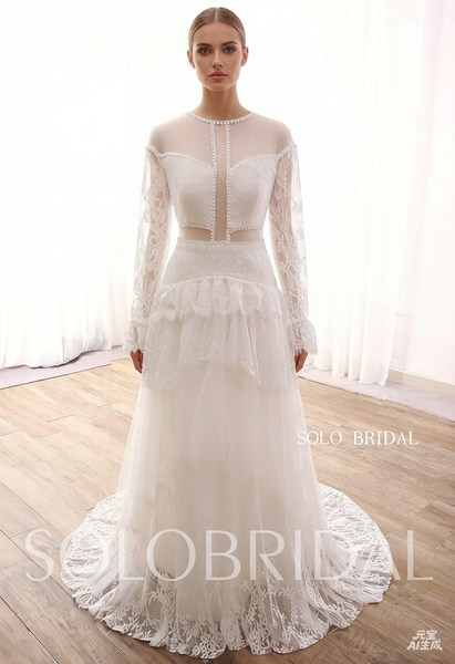 Ivory A line long sleeve lace beach wedding dress DPP_0077