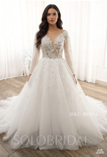Ivory Seen Through Top Plain Tulle Skirt A Line Wedding Dress DPP_0016