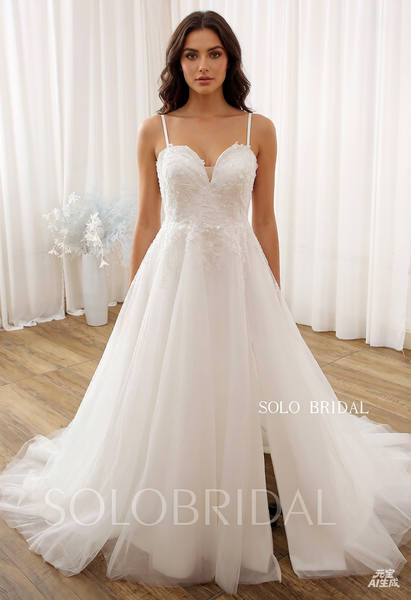 Ivory A Line Split Tulle Beaded Lace Wedding Dress DPP_0001