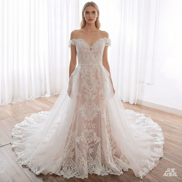 DPP_0018 Blush Pink Off Shoulder A Line Removable Skirt Wedding Dress