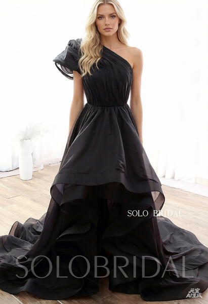 Black Ball Gown One Shoulder Organza Wedding Dress DPP_0021