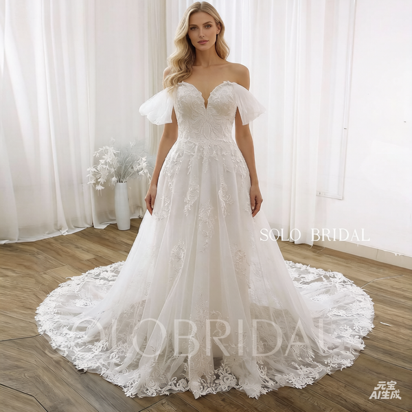 Ivory Strapless Off Shoulder A Line Wedding Dress DPP_0026