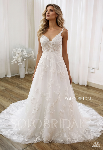 Ivory Spaghetti Strap A line Backless Wedding Dress DPP_0041