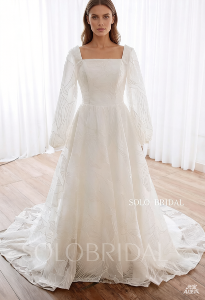 DPP_0055 Ivory Long Sleeve Square Neck A Line Wedding Dress