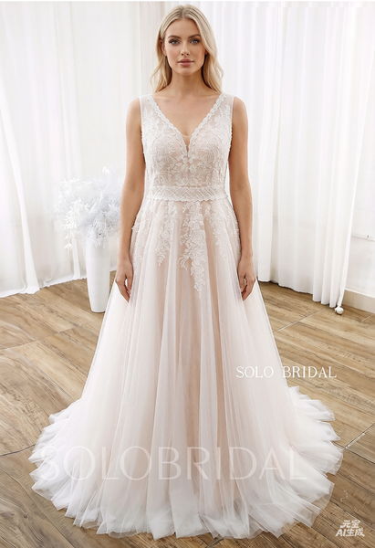 Blush Plus Size Lace Top Tulle Skirt A Line Wedding Dress DPP_0060