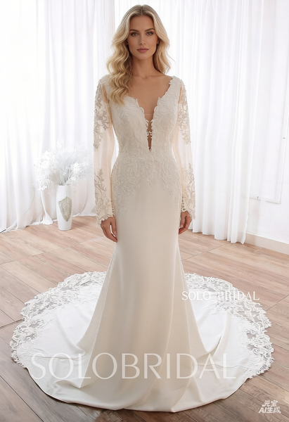 DPP_0070 Ivory Fit and Flare Beaded Lace Crepe Wedding Dress