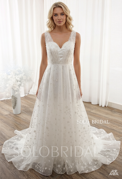 Ivory Start Sparkle A line Sweep train Wedding Gown DPP_0071