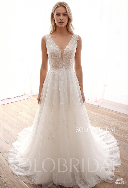 DPP_0105 Popular Ivory A line Flowy Summer Customized Shiny Sequined Wedding Gown