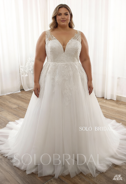 Ivory Beaded Lace Tulle A line Wedding Dress DPP_0109