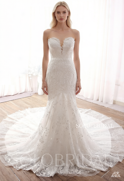 DPP_0135 Ivory Fashion Deep Bust Mermaid Long Train Mermaid Dress