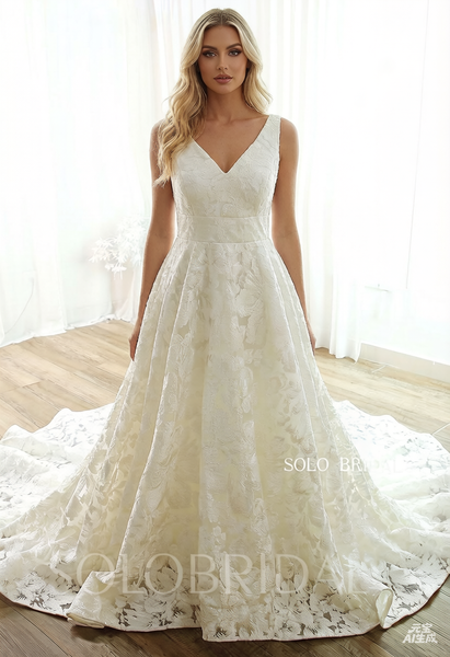 Ivory A line V neck Plus size Wedding Dress DPP_0018