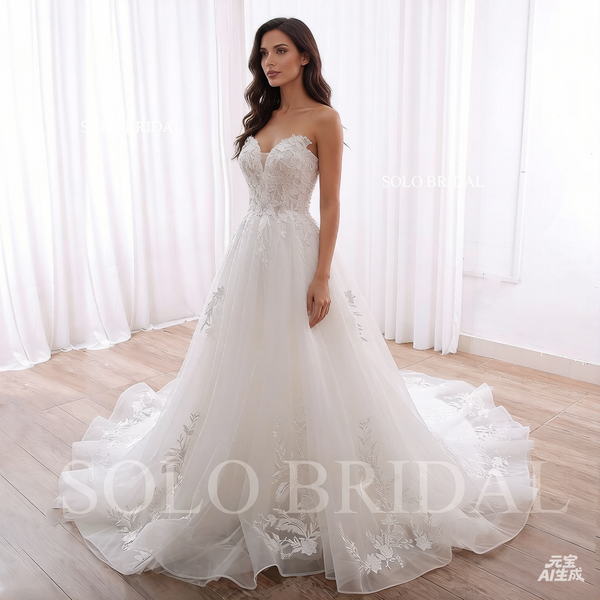 240402A Strapless Sweetheart Lace up A line Wedding Dress