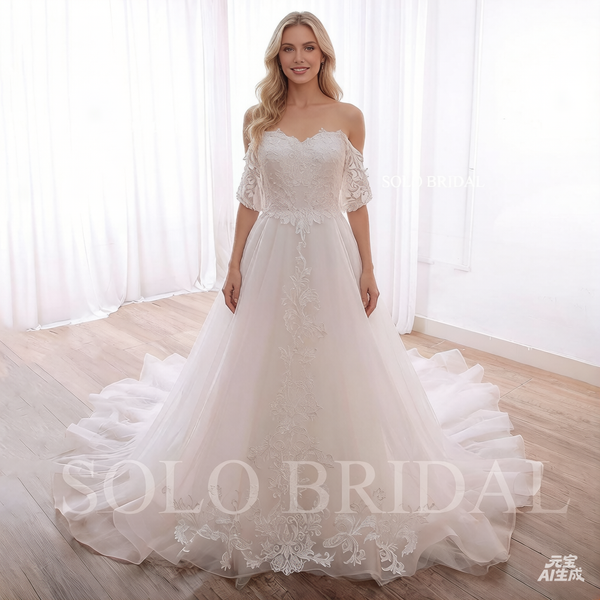240402H Ivory Plus Size A Line Off Shoulder Wedding Dress
