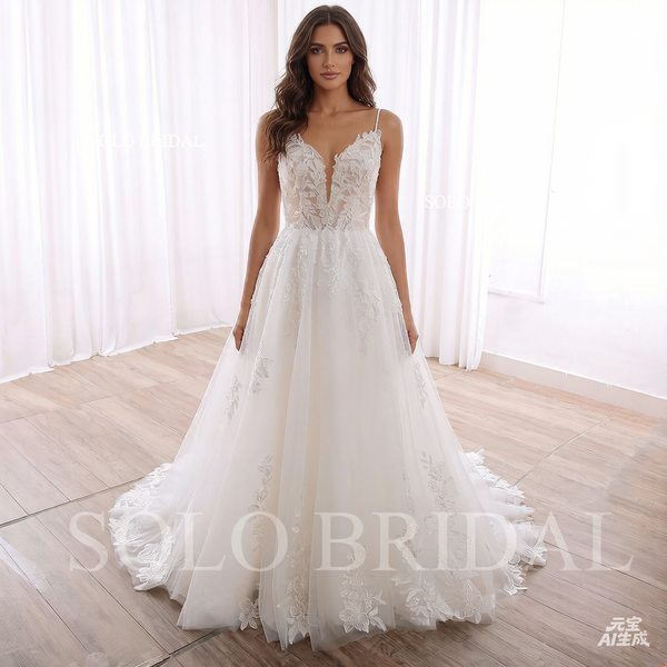 2024 New A Line Spaghetti Straps A Line Flowy Wedding Dress 240402D