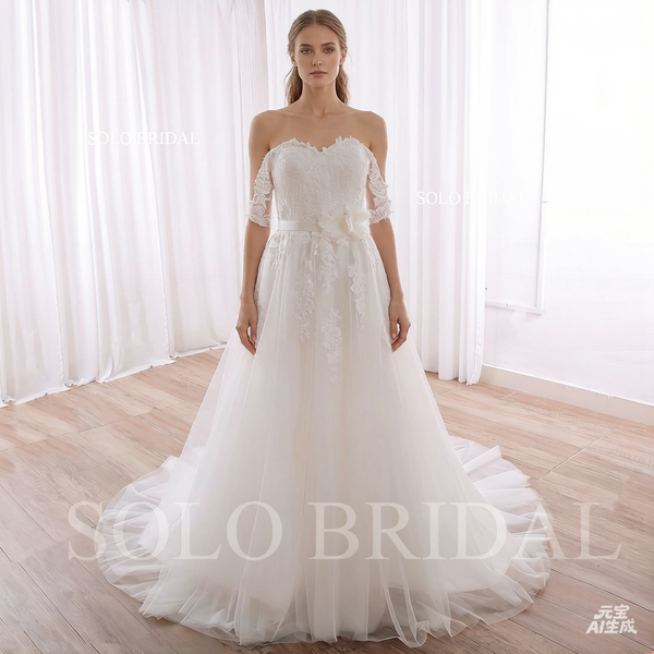 240402G Ivory Off Shoulder Sweetheart A Line Wedding Dress