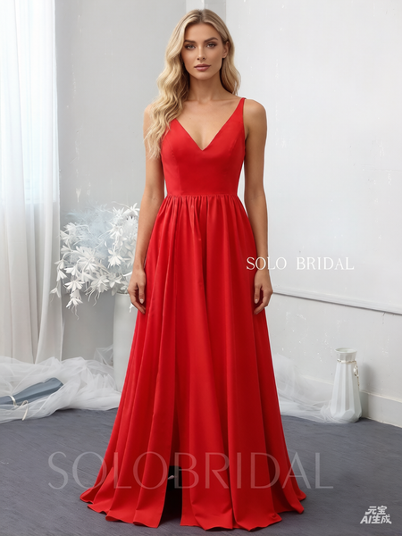 Red V neck small A line bridesmaid dresses