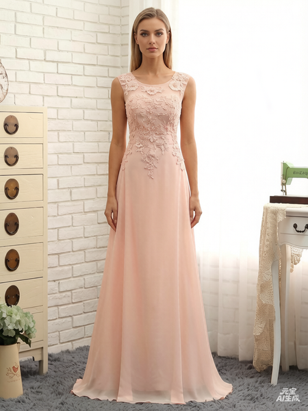 Sheath Column Lace Beaded Chiffon Bridesmaid Dress