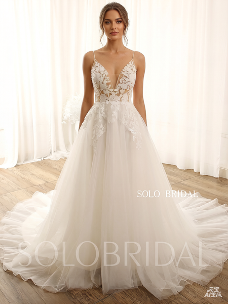 Summer A line sexy light shiny tulle wedding dress 724A9167a