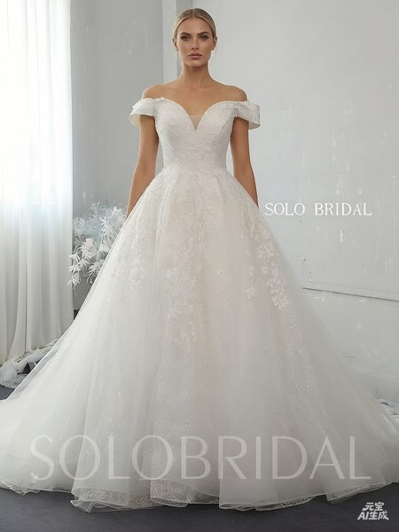 Ivory Sparkling Ball Gown Open V Neck Luxury Wedding Gowns