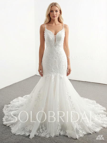 Ivory Spaghetti strap opening bustline mermaid wedding dress 20241207B
