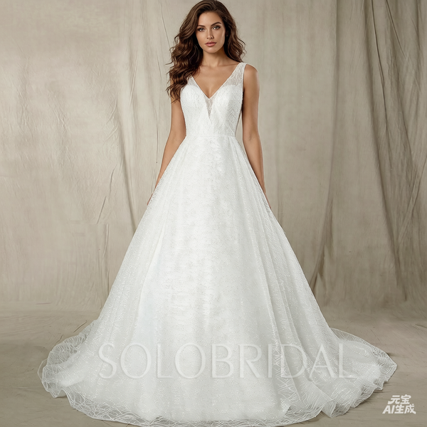 A Line Wedding Dress with Sparkle Tulle