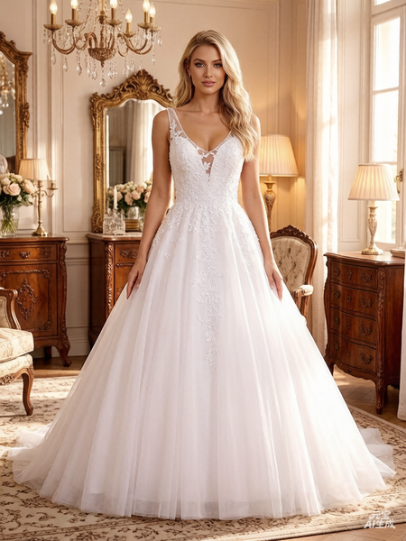 A Line Sleeveless Wedding Dress