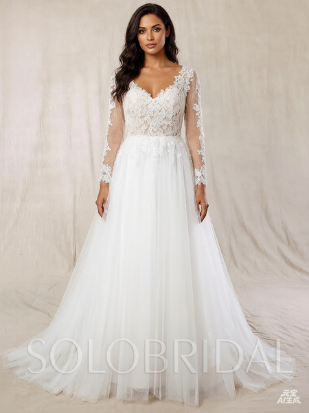 A Line Wedding Dress with See Through Tulle Top