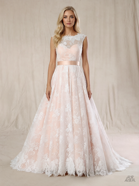 A Line Wedding Dress with Nude Lining and Ivory Lace