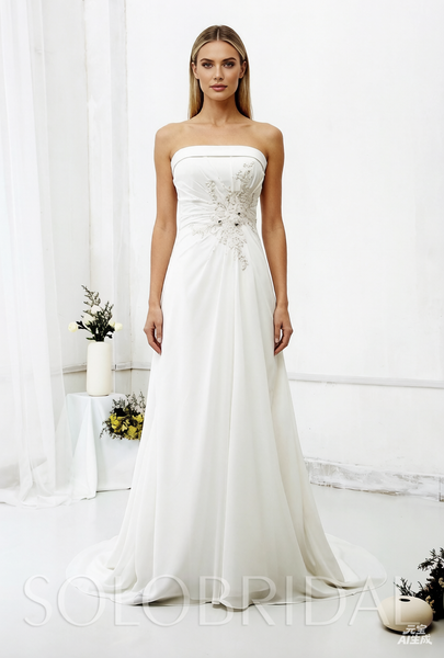Strapless Small A Line Chiffon Wedding Dress