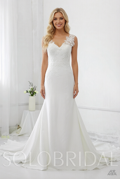 Ivory Crepe Mermaid Wedding Dress