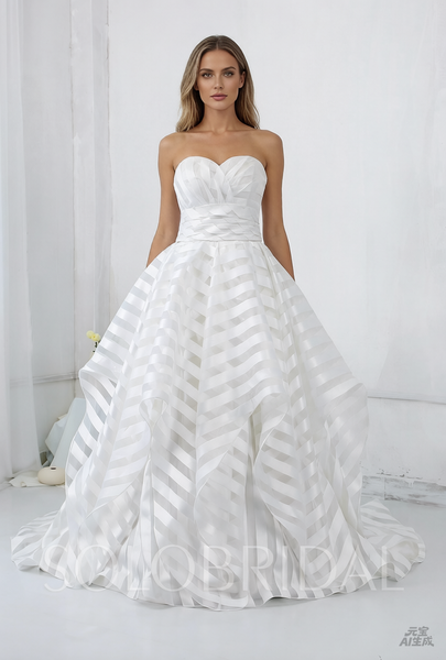 Ivory Stripe Ruffle Wedding Dress